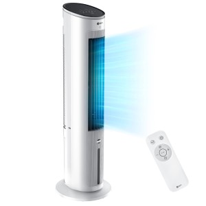 Weißer Balter Turmventilator VT-09-WH mit Ionisator, Wasserkühlung und Fernbedienung.