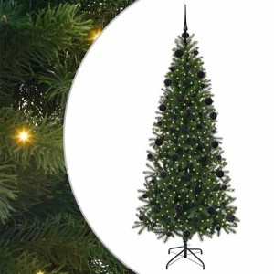 Geschmückter, künstlicher, grüner Weihnachtsbaum mit LED-Lichtern und schwarzen Kugeln (Höhe 210 cm).
