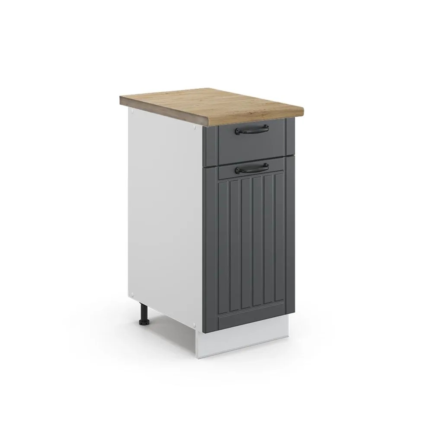 Vicco Küchenunterschrank Fame-Line Anthrazit Landhaus Weiß 40 cm AP Eiche