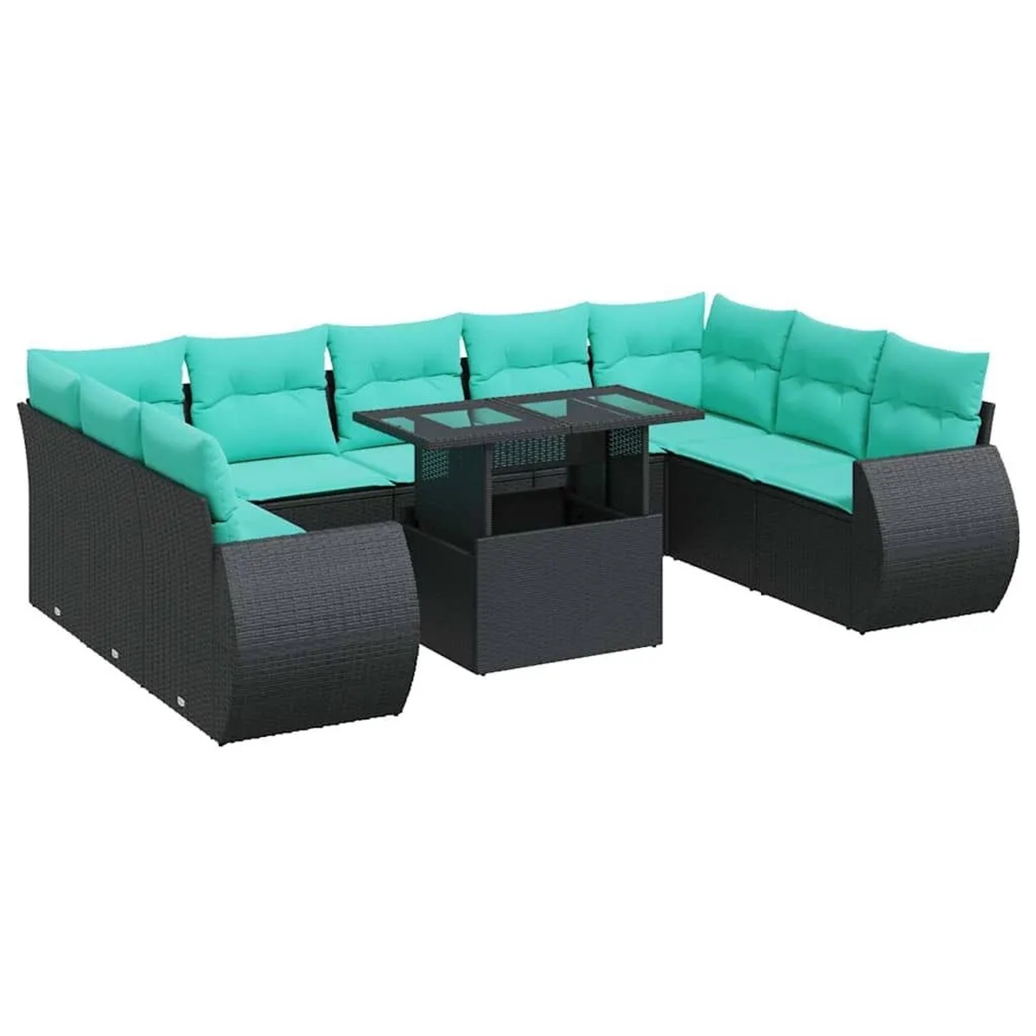 vidaXL 10 Tlg Garten-Sofagarnitur mit Kissen Schwarz Poly Rattan 3326698