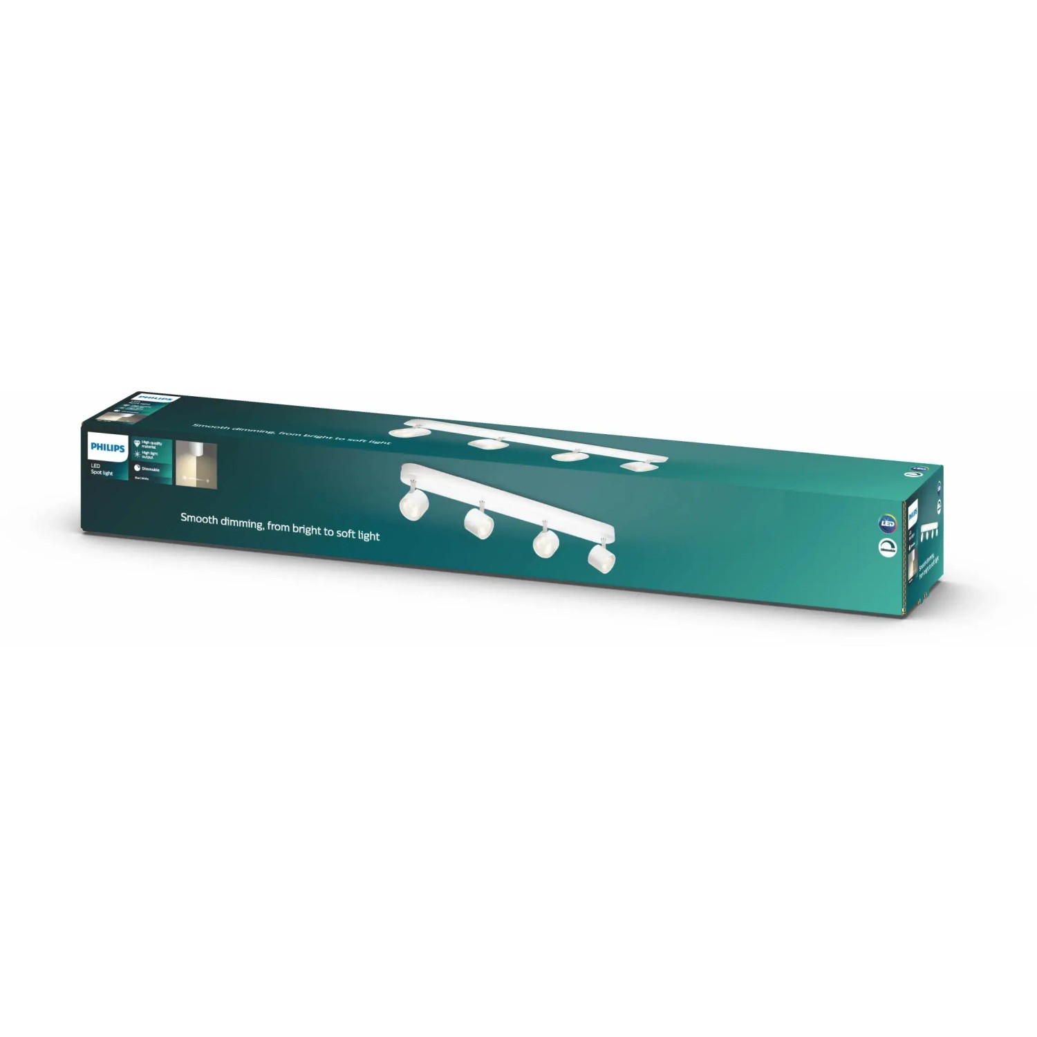 Verpackung des Philips LED-Spot 4er Star in Weiß. Moderner LED-Deckenspot für Innenräume.