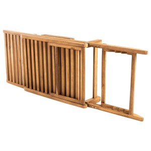 Zusammengeklappte vidaXL Sonnenliege aus Teakholz, ideal für Garten und Terrasse.