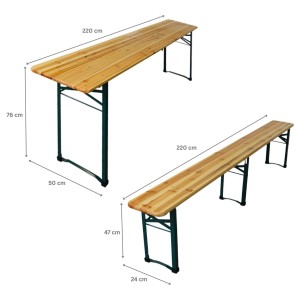 CHEFGASTRO Bierzeltgarnitur 3-Teilig Mittig Klappbar 1x Tisch 2x Bierbank HxBxT 76x220x50 cm Lackiertes Holz Inkl. 16x Bodenschoner Aus Kunststoff