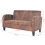 Braunes 2-Sitzer Sofa aus Veloursleder mit Maßangaben.