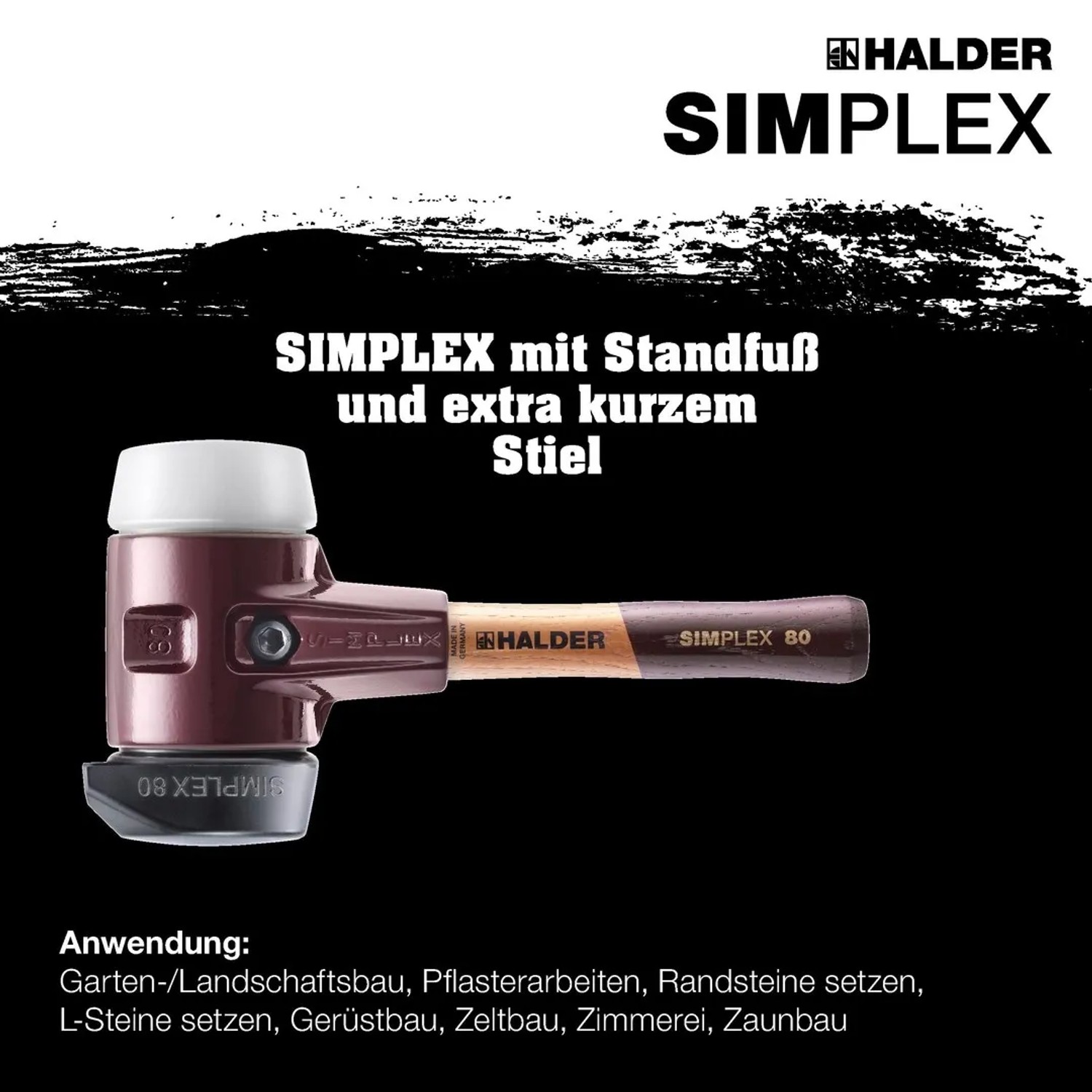 Halder Simplex Schonhammer Ø 60 mm Gummi Schwarz   Superplastik mit Standfuß Kurzer Stiel mit Tempergussgehäuse_5