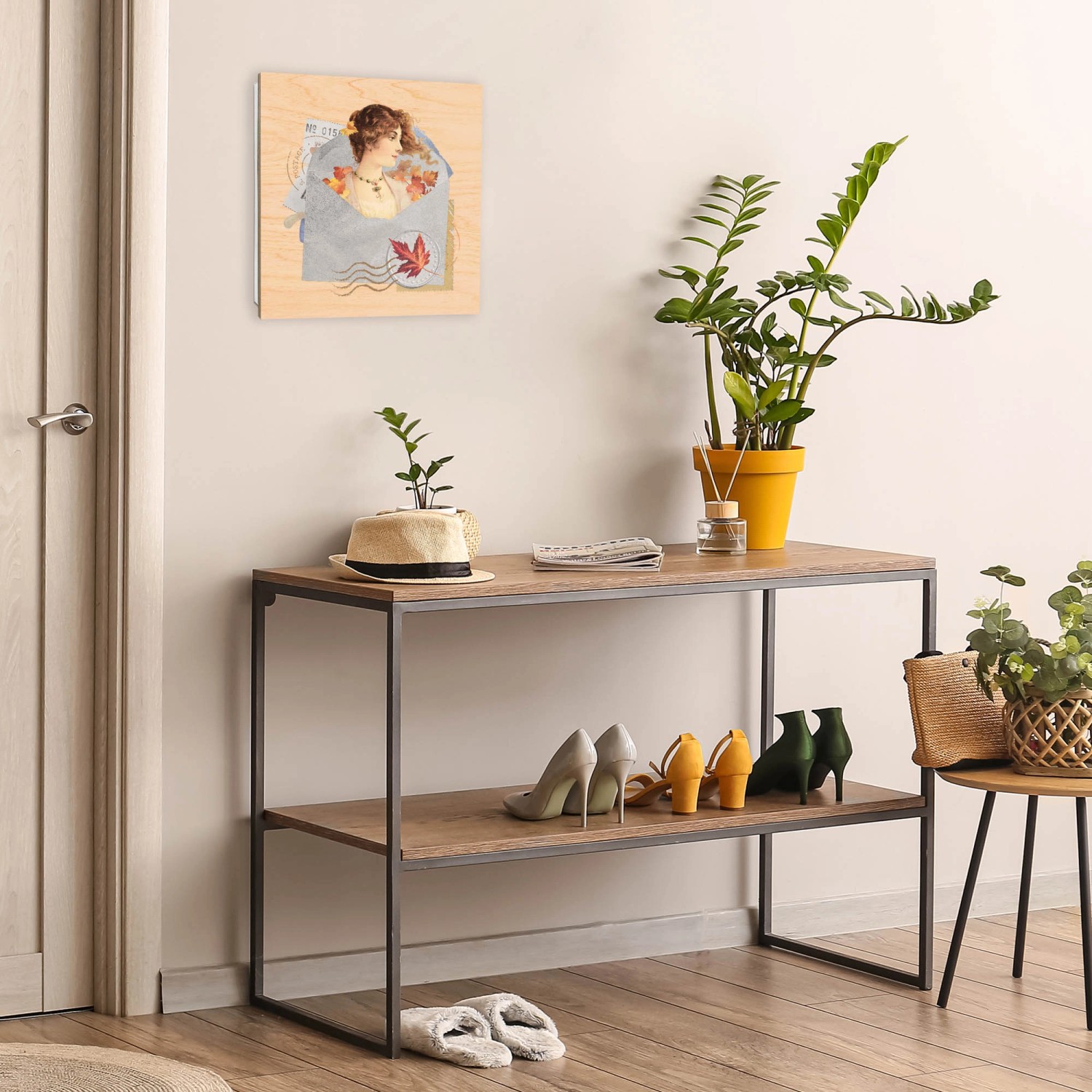 Banjado Schlüsselbox Holz, 30x30cm, weiß, mit Motiv Nostalgische Herbstgrüße und 50 Haken.