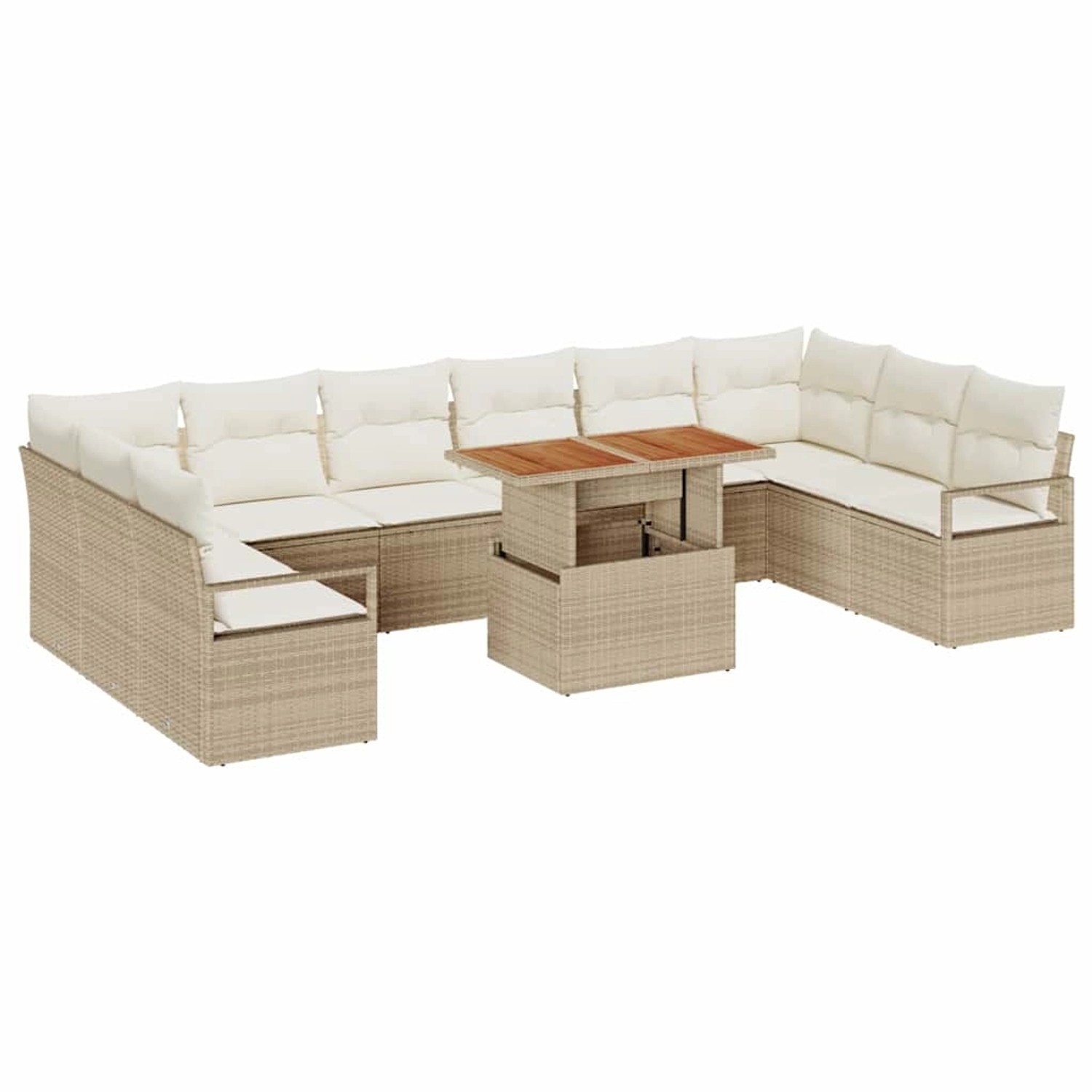 vidaXL Garten-Sofa-Set mit Speicher 11-Tlg Beige Poly Rattan 3358500 günstig online kaufen