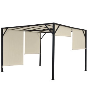 Creme-farbene MCW Pergola Beja 4x3m mit stufenlos regulierbarem Schiebedach für Terrasse.
