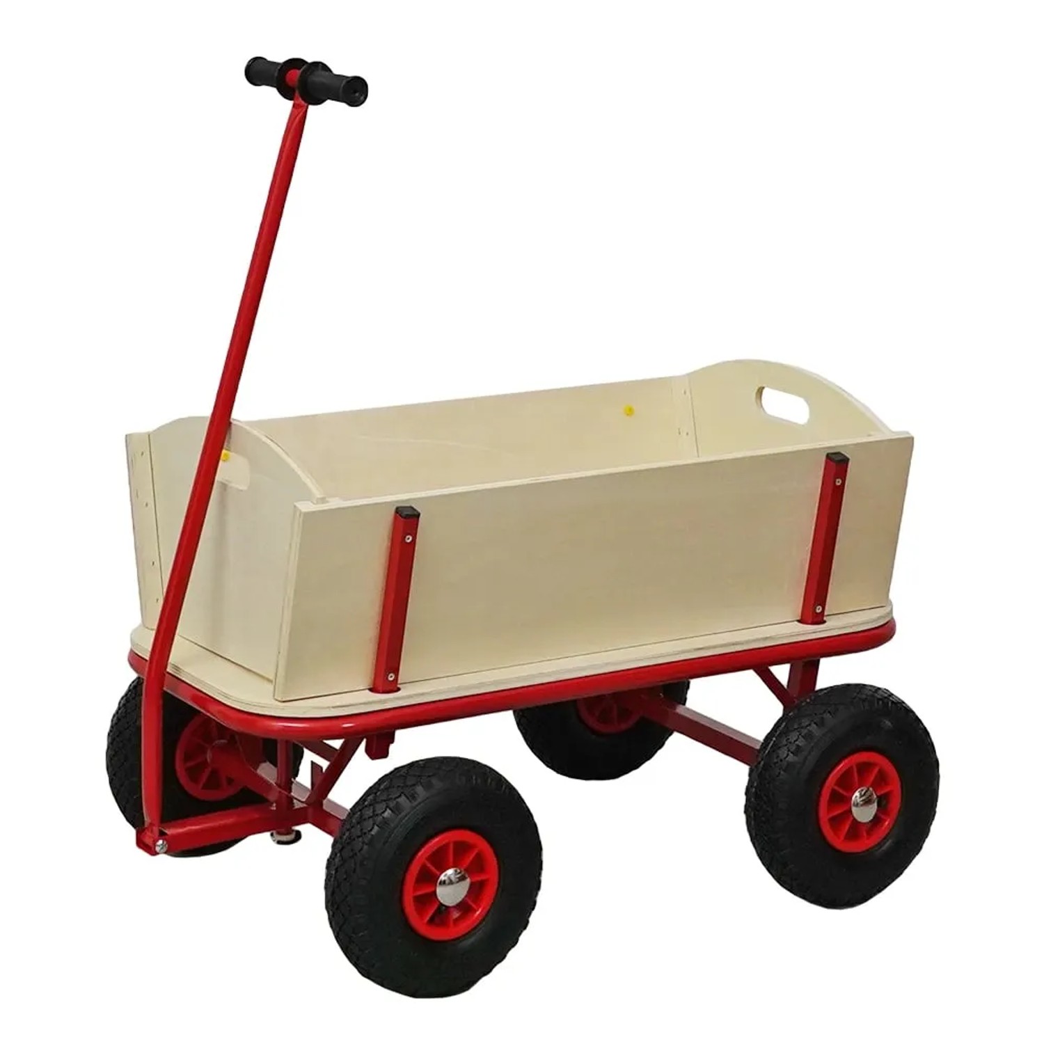 Profi Bollerwagen BOLLY, rot, mit Holzaufbau und Luftbereifung, Traglast 150kg.