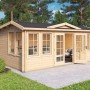 Lasita Maja Gartenhaus Balmoral aus naturbelassenem Holz mit Fenster und Doppeltür.