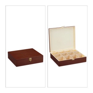 Relaxdays Teebox Holz Dunkelbraun 12 Fächer 7,5 cm x 29 cm x 26 cm 0,6 kg