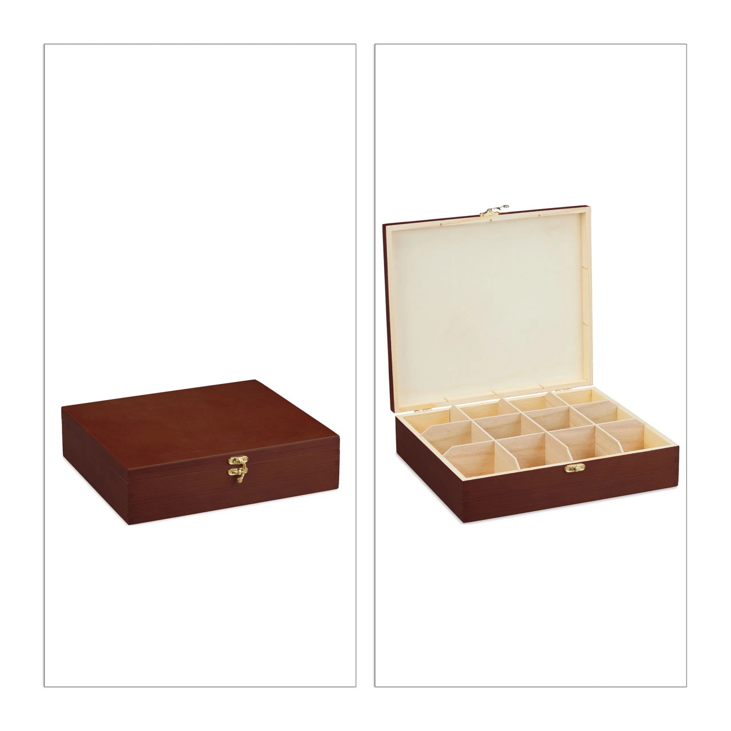Relaxdays Teebox Holz Dunkelbraun 12 Fächer 7,5 cm x 29 cm x 26 cm 0,6 kg