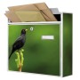 Weißer Banjado Briefkasten mit Vogelmotiv, inkl. Montagematerial und Schlüsseln. Ideal für A4 Sendungen.