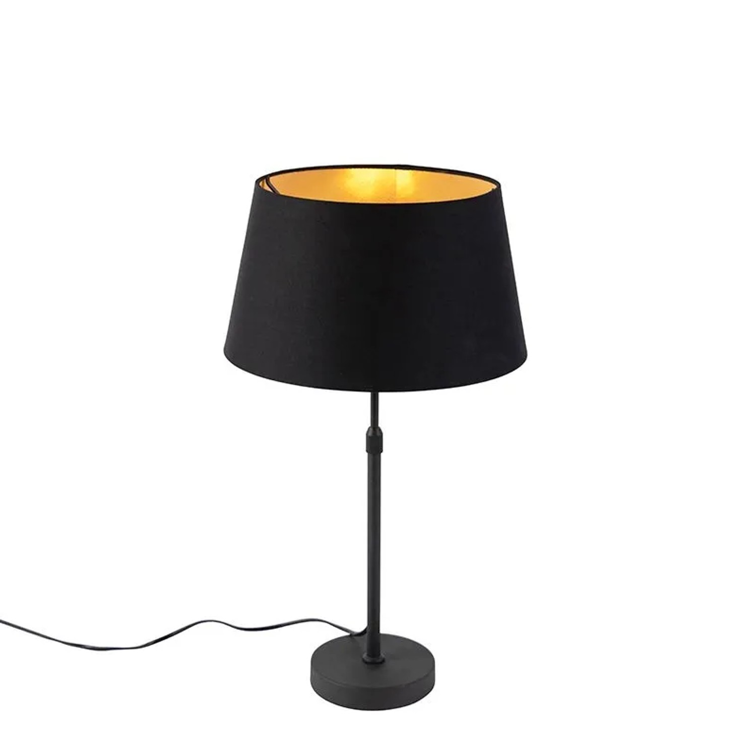 QAZQA Tischlampe Schwarz mit Schirm Schwarz mit Gold 35 cm Parte