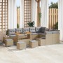 Beiges 13-teiliges vidaXL Garten-Sofa-Set aus Poly Rattan mit Stauraum.