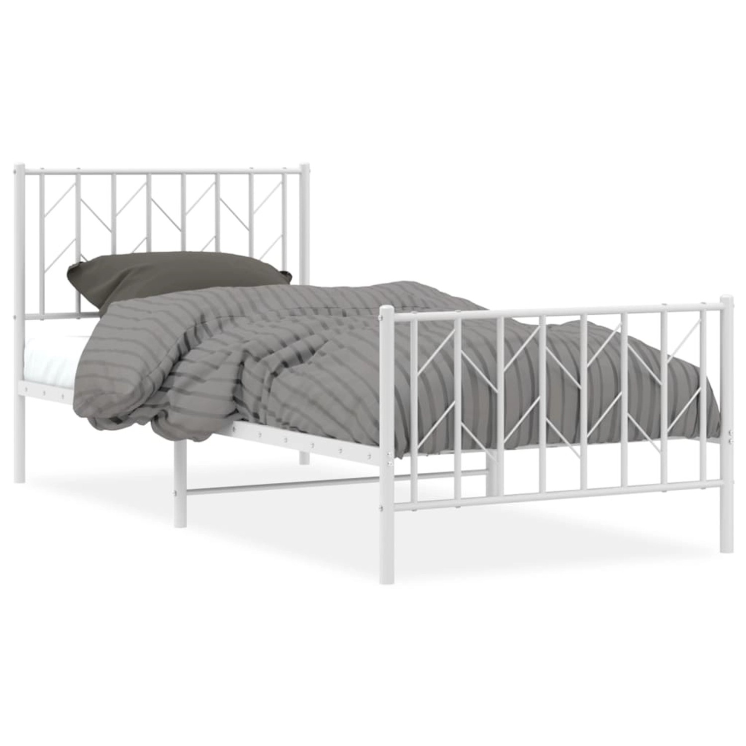 vidaXL Bettgestell mit Kopf- und Fußteil Metall Weiß 90x200 cm 374497