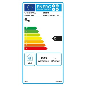 Energielabel für Sannover Bypso 150L Warmwasserspeicher, Energieklasse C, 1385 kWh/Jahr.