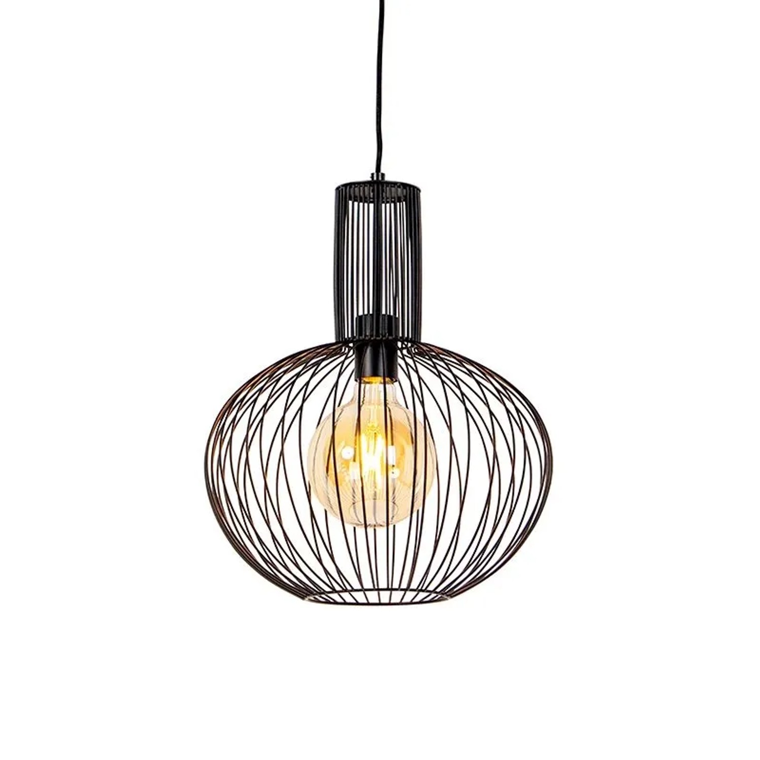 QAZQA Design Hängelampe Schwarz Wire Bake