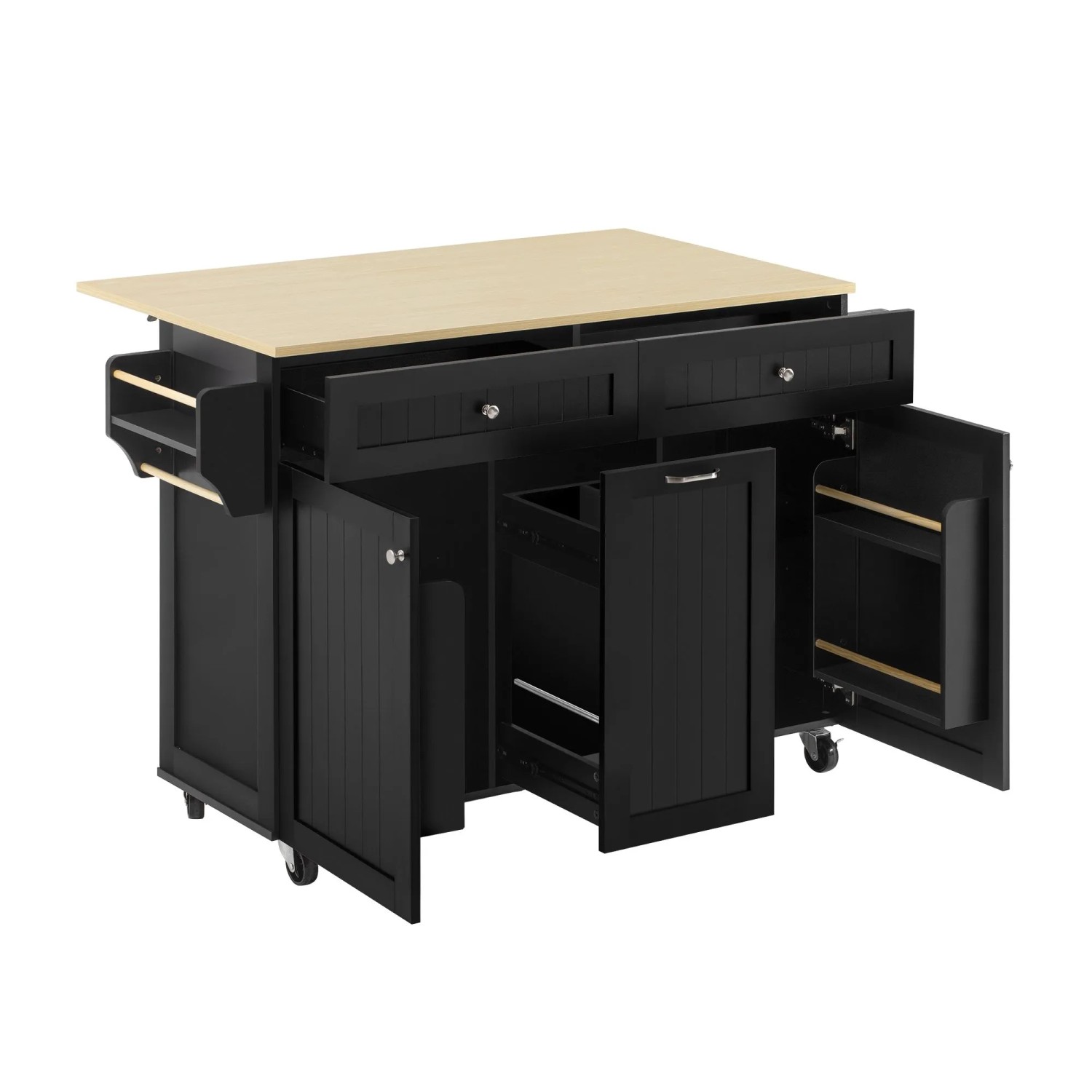 okwish Kücheninsel mit Rollen Ausziehbarer Multifunktionsschubladen 140x40-70x92cm Schwarz