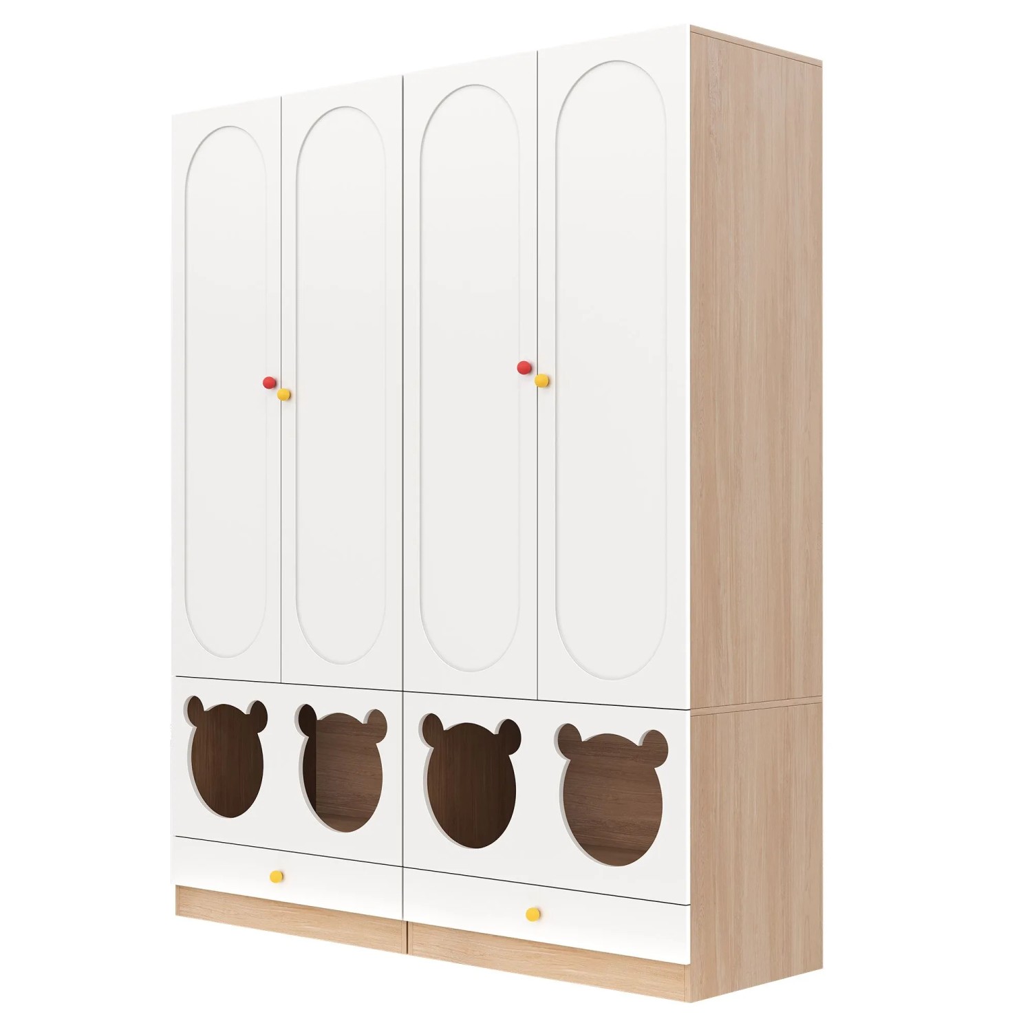 okwish Kinderkleiderschrank mit Kleiderstange Katzenbett Kinderzimmer 160x50x200cm Weiß