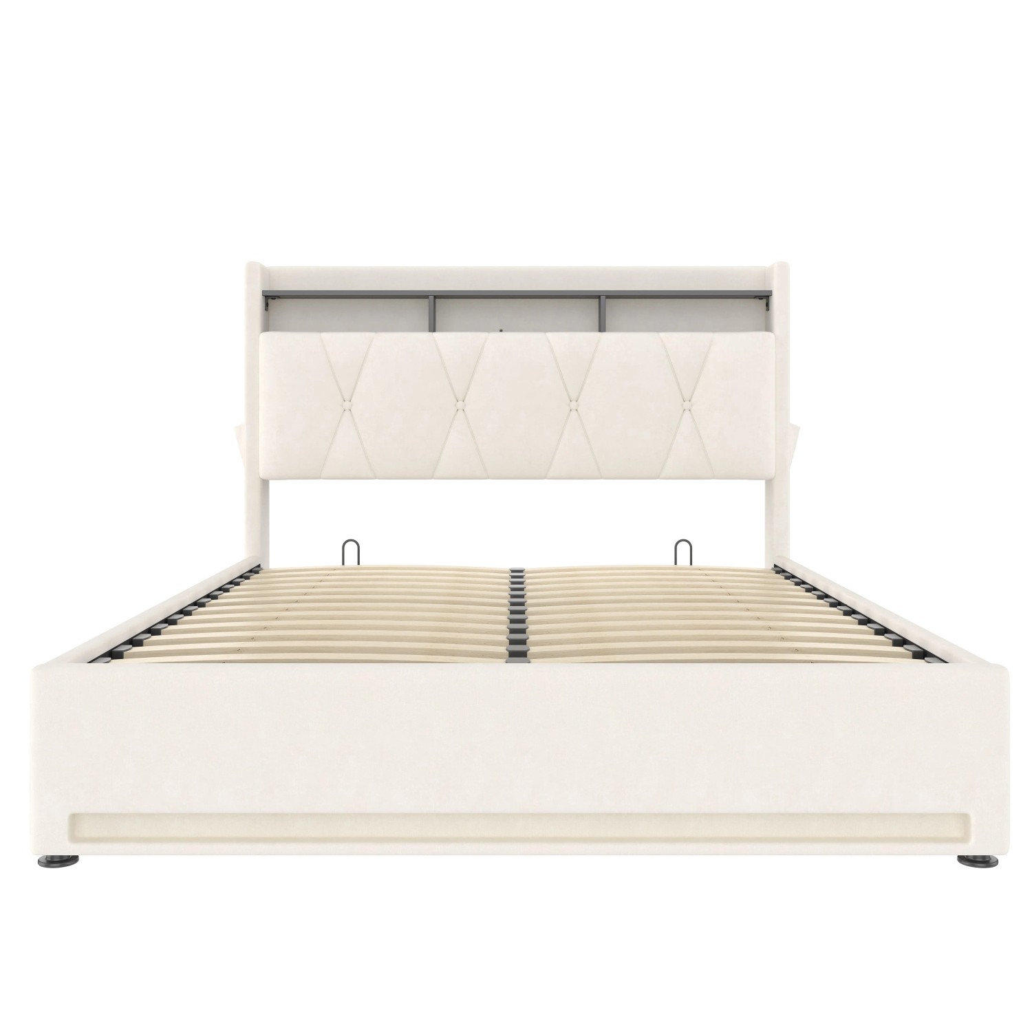 okwish Bettgestell 160x200cm mit LED USB C Hydraulik Stauraum Schlafzimmer Beige ohne Matratze