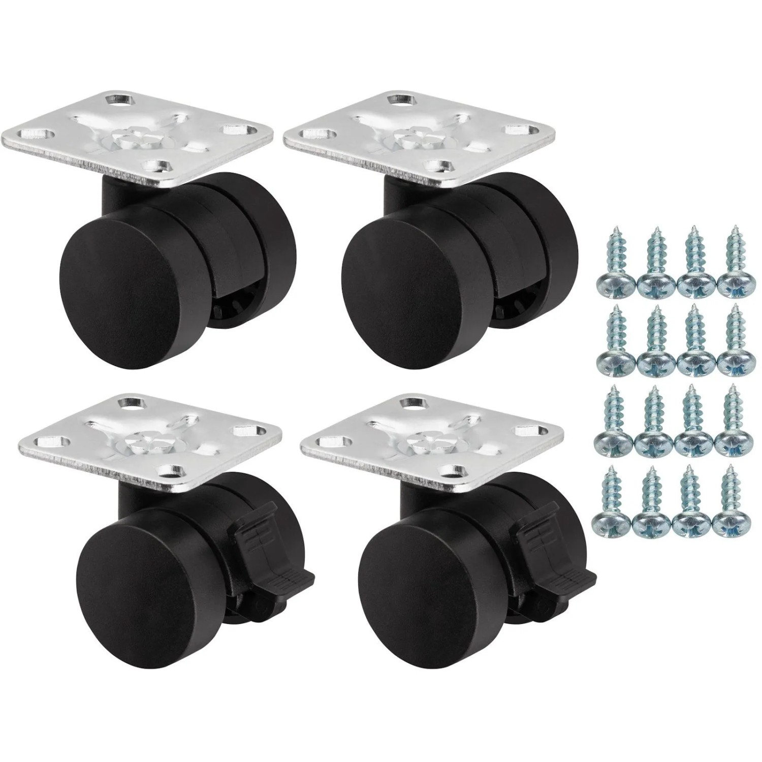 SOTECH SET Möbelrolle AACHEN Ø35 mm Schwarz Anschraubplatte 47x47 mm inkl. Schraubenset