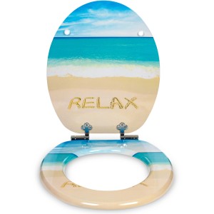 Sanfino WC-Sitz Take it Easy mit Strandmotiv und Absenkautomatik. Toilettendeckel aus Holz.