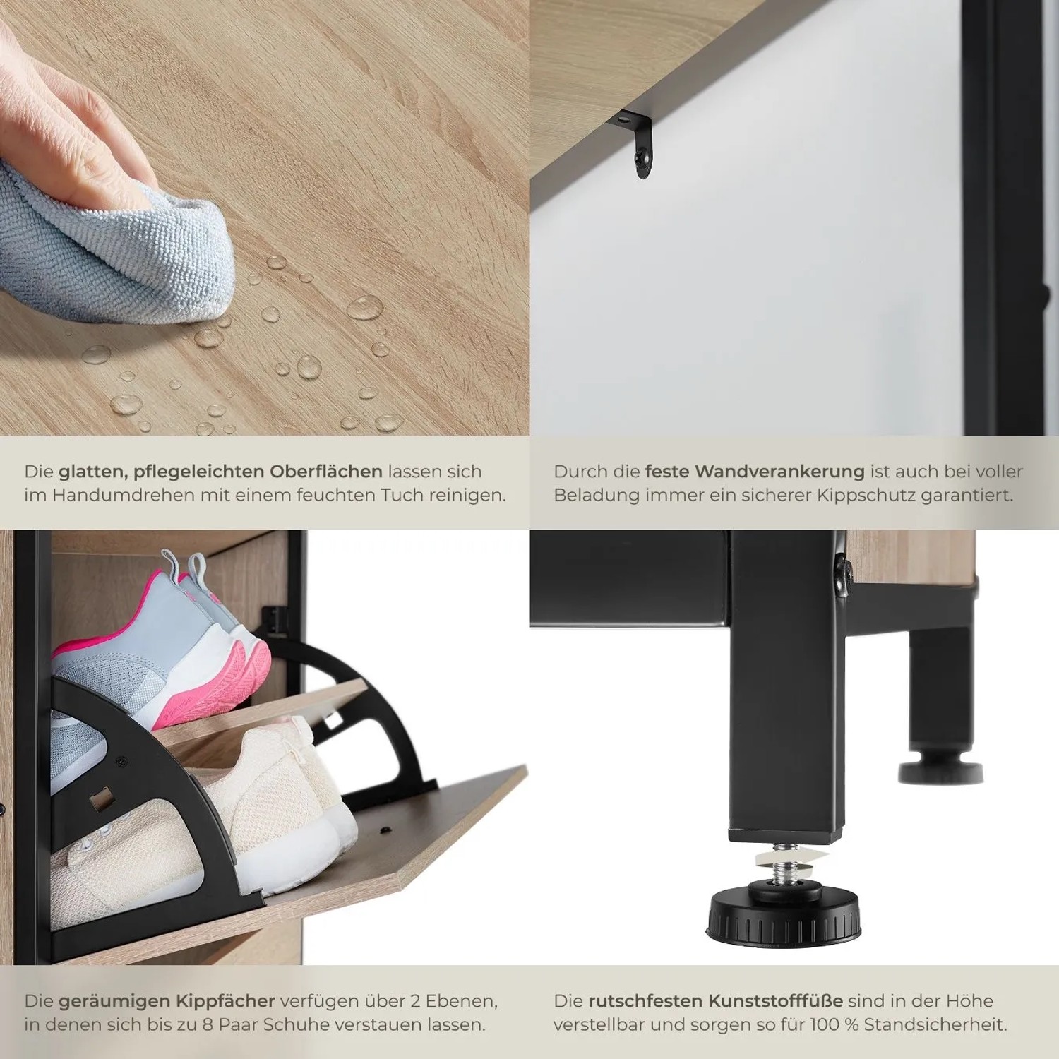 Detailansicht Tectake Schuhschrank Buffalo Industrial Style, Holz und Stahl, Eiche Sonoma