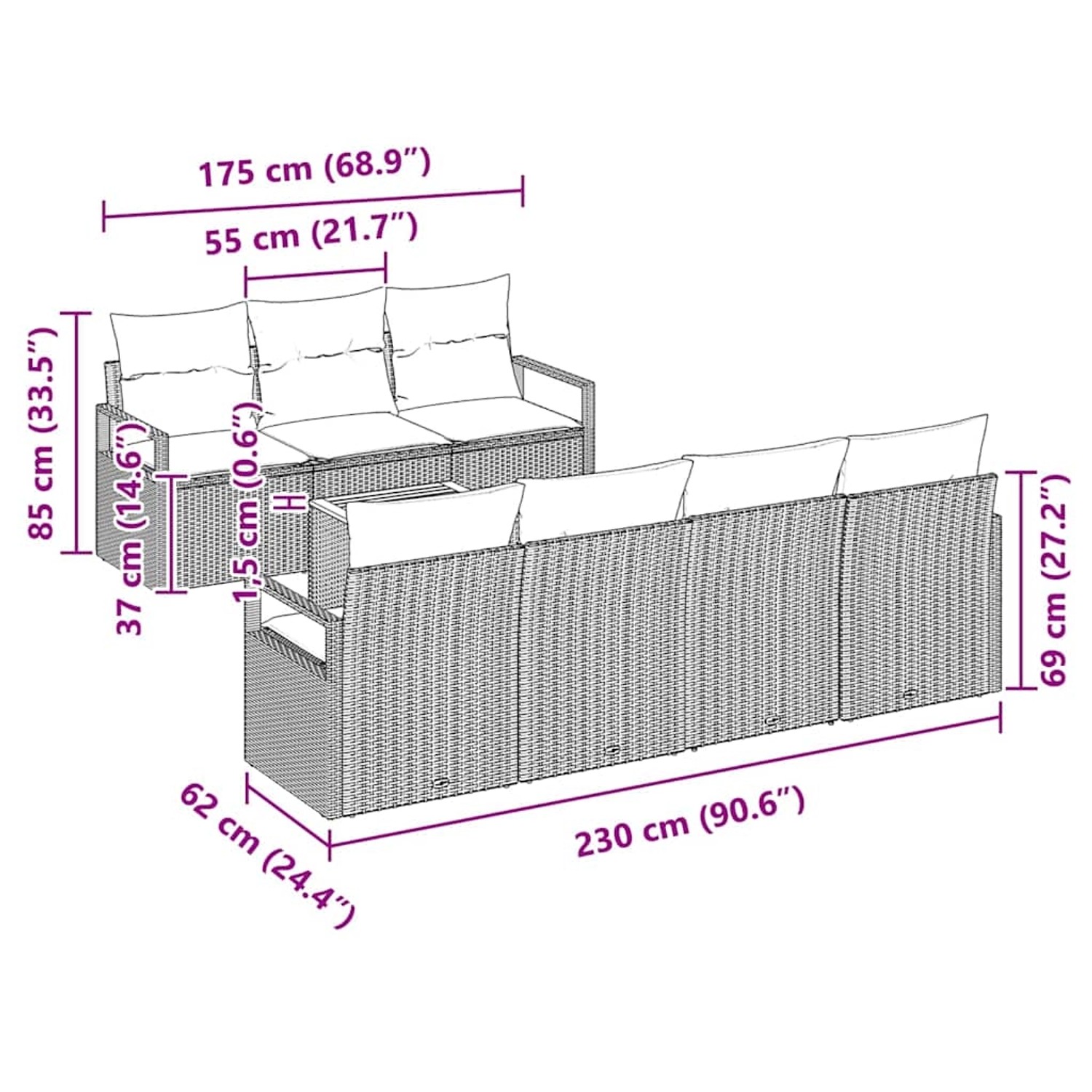 vidaXL Garten-Sofa-Set mit Kissen 8-Tlg Beige Poly Rattan 3347665 günstig online kaufen