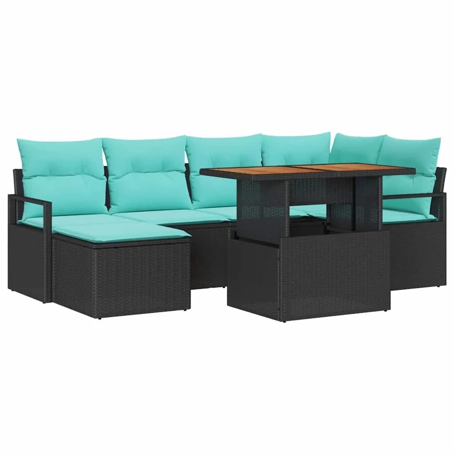 vidaXL Garten Essgruppe mit Kissen 7-Tlg Schwarz und Teal 3349738