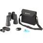 Schwarzes Bresser Hunter 10x50 Fernglas mit Tasche, Trageriemen und Zubehör.
