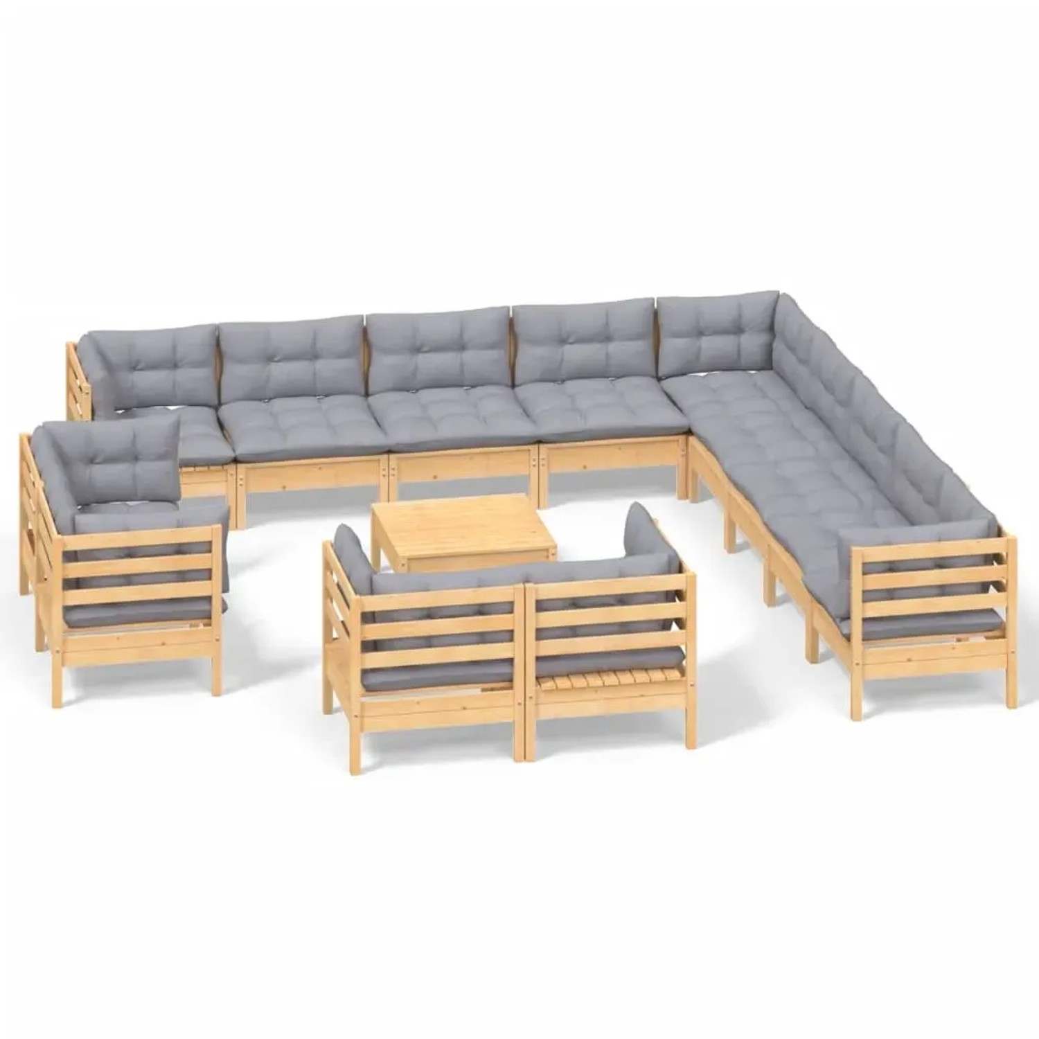 vidaXL 14-Tlg Garten-Lounge-Set mit Grauen Kissen Massivholz Kiefer 3096964