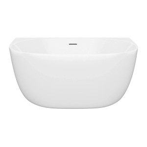 Weiße, ovale Vente-unique Vorwandbadewanne Amosari aus glänzendem Acryl, 130 cm, mit Überlauf.