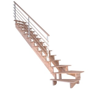 Buche Treppe Lindos Pro, gewendelt, mit Design-Geländer aus Holzstäben.