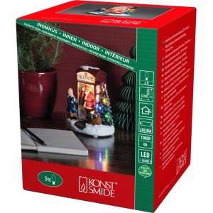 Konstsmide LED Weihnachtsfigur: Weihnachtsmann in roter Telefonzelle mit Weihnachtsbaum und Mädchen.