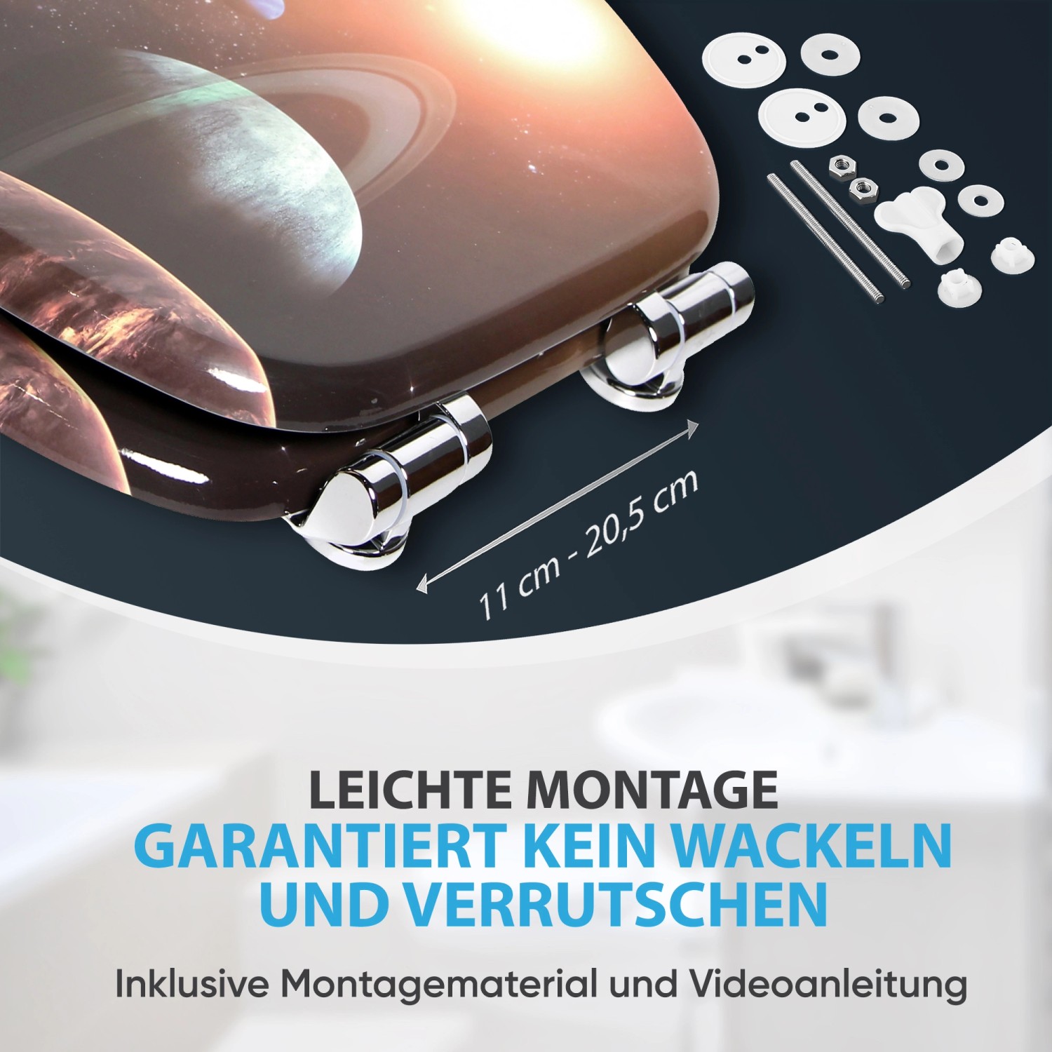 Sanilo WC-Sitz Planeten mit Absenkautomatik, Holz, inkl. Montagematerial.