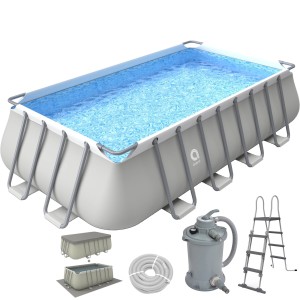 Avenli Frame Pool Set, rechteckig, grau, mit Sandfilterpumpe, Leiter, Abdeck- und Bodenplane.