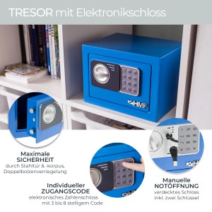 HMF 46126-05 Möbeltresor Elektronikschloss 23 x 17 x 17 cm Blau