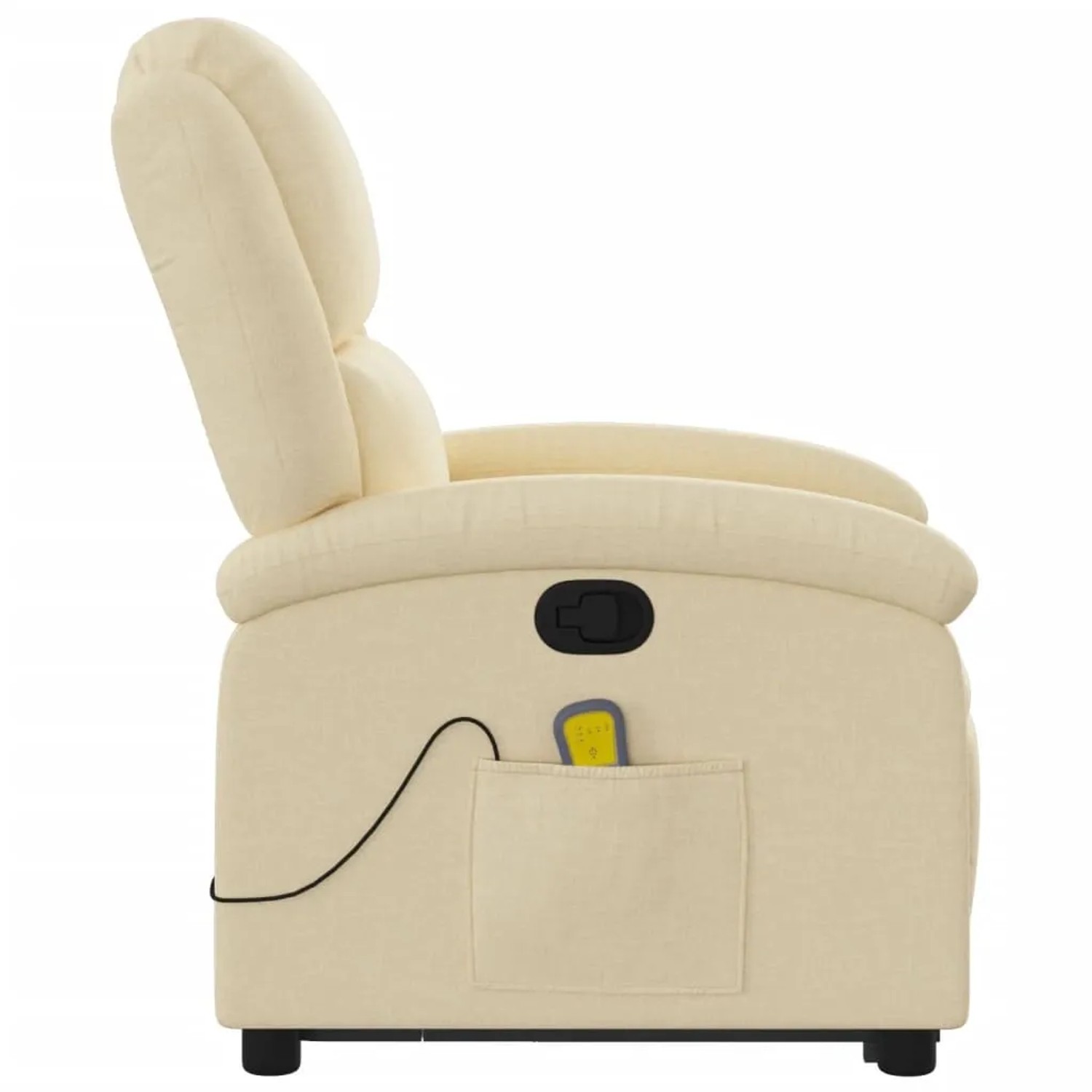 Cremefarbener vidaXL Massagesessel mit Aufstehhilfe, Stoff, Seitenansicht.