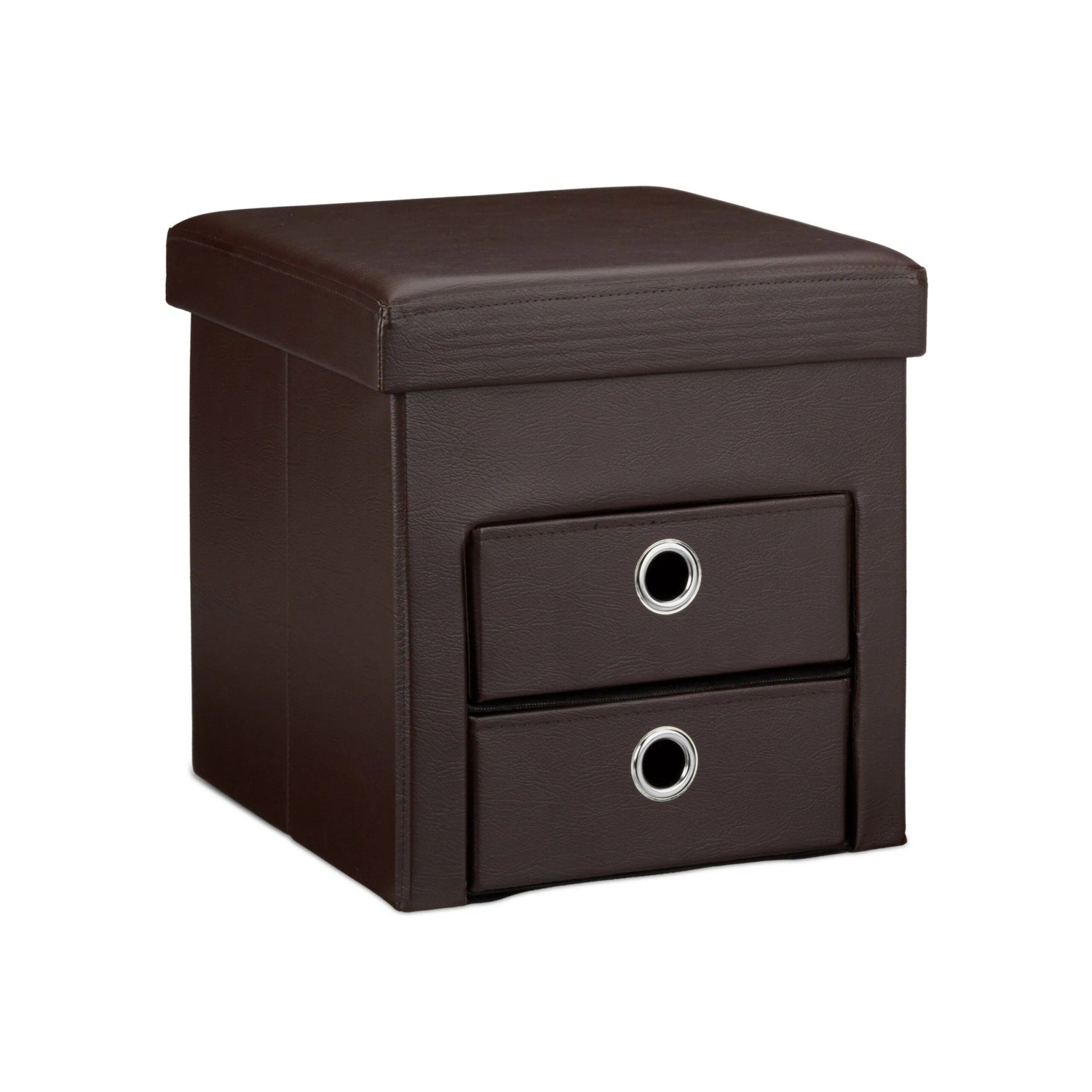 Relaxdays Sitzhocker Kunstleder Braun Faltbar mit 2 Fächern 38 cm x 38 cm x 38 cm
