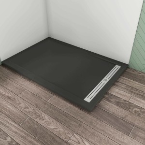 Rechteckige, schwarze AICA Duschtasse 80x100 cm mit Stein-Effekt und Ablauf