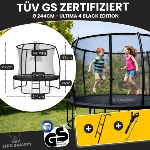 Zero Gravity Trampolin Outdoor 244cm TÜV GS Smartes Klappnetz mit Leiter