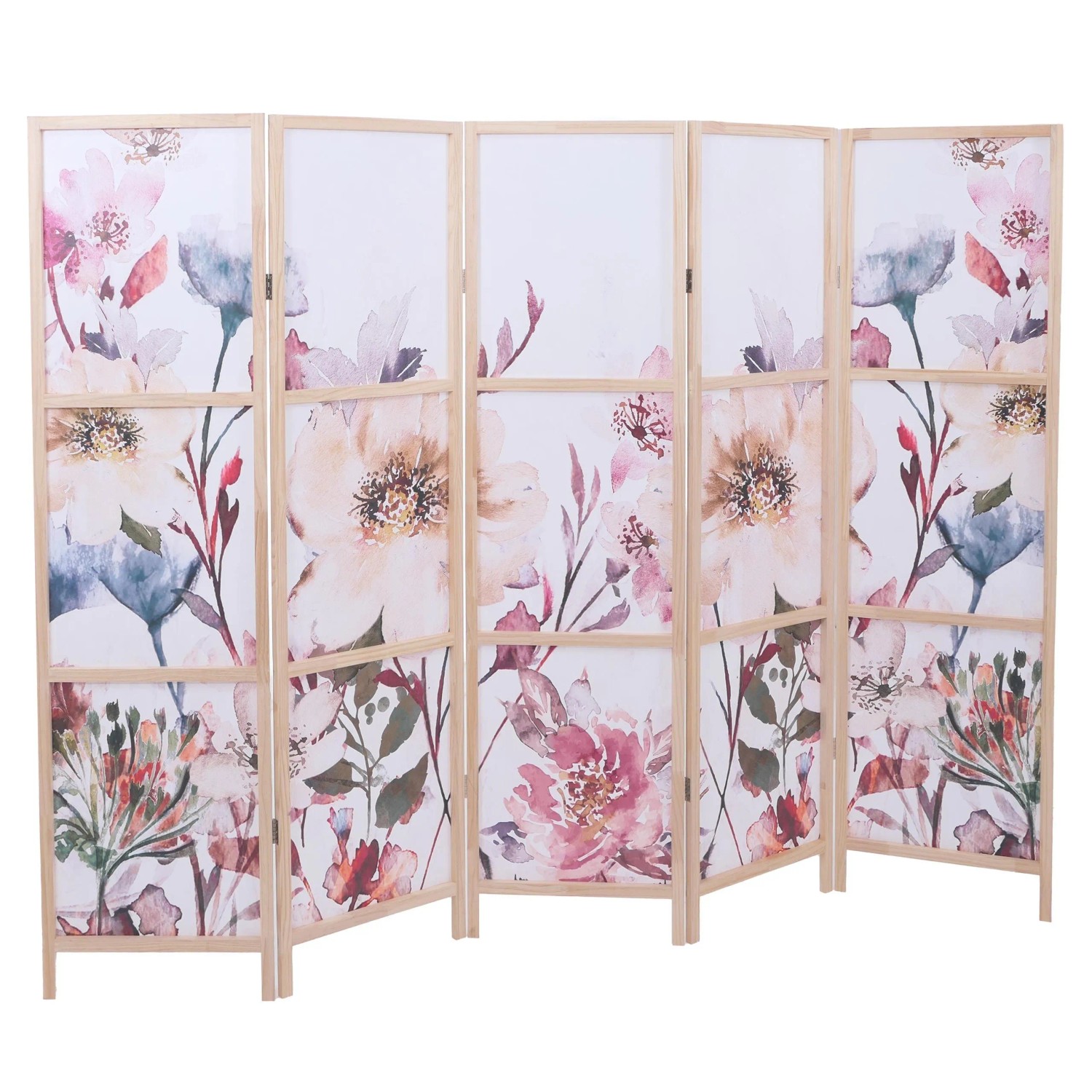 Mcw Paravent O70 Naturmotive Holz Polyethylen 170x227cm Blumen