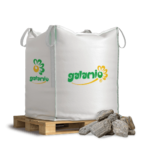 Galamio Gneis Schotter 1000kg im Big Bag auf Palette. Kaschierter, getrommelter Pflasterstein.