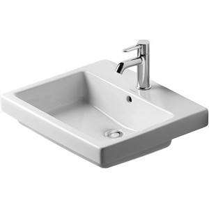 Weißes Duravit Einbauwaschbecken Vero, 55 cm, mit Hahnloch und Armatur.