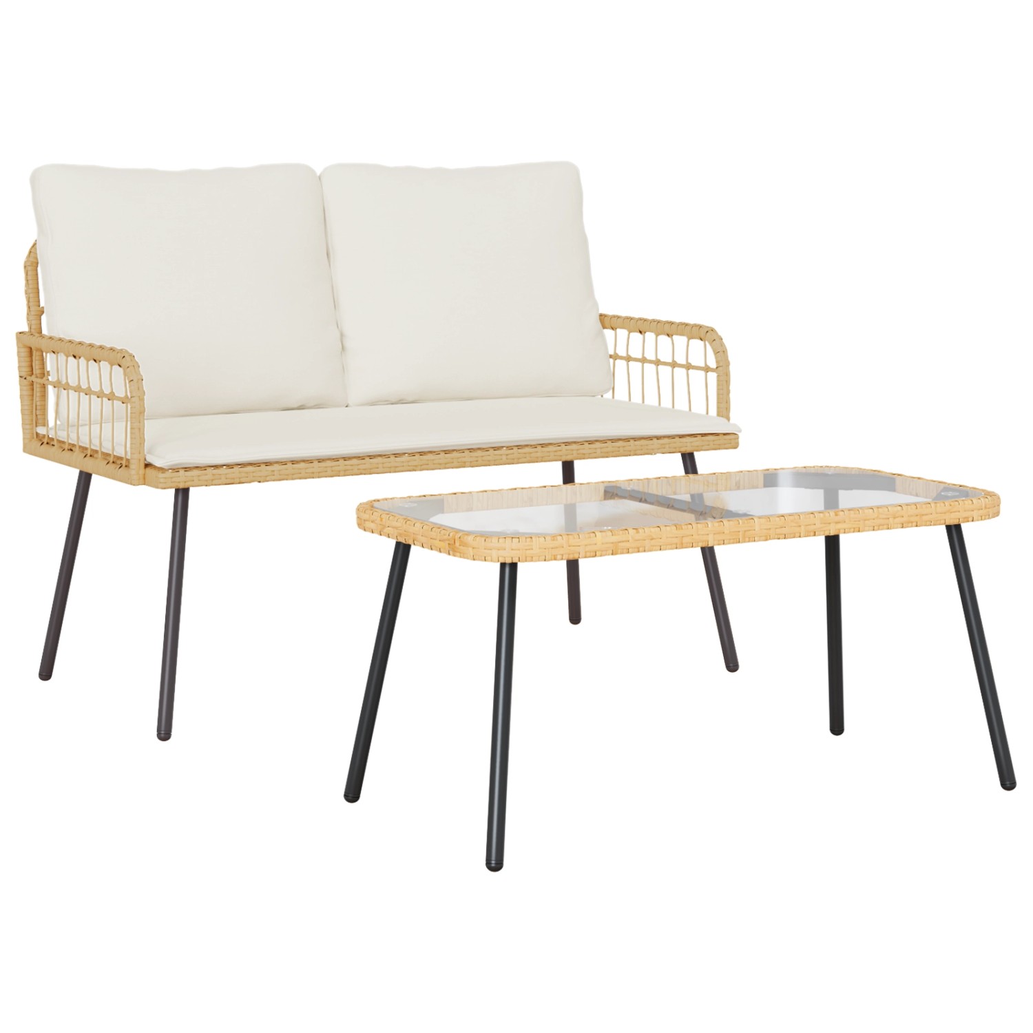 vidaXL 2-tlg Garten-Essgruppe mit Kissen Natur Poly Rattan 3328647 günstig online kaufen