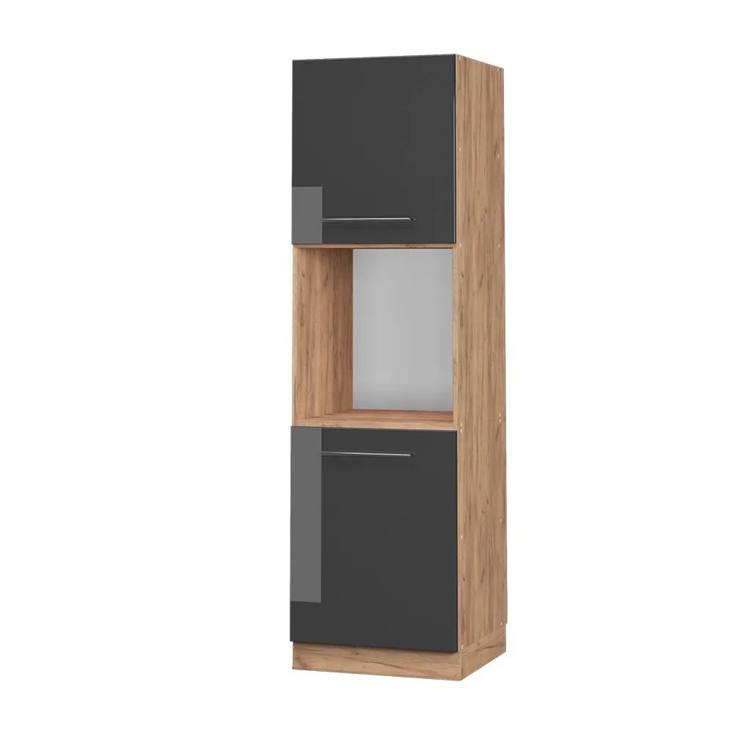 Vicco Herdumbauschrank Fame-Line Anthrazit Hochglanz Goldkraft Eiche 60 cm Offen