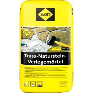Sakret Trass-Natursteinverlegemörtel, grauer Trockenmörtel im 25 kg Sack für Naturstein, Palette mit 42 Säcken.