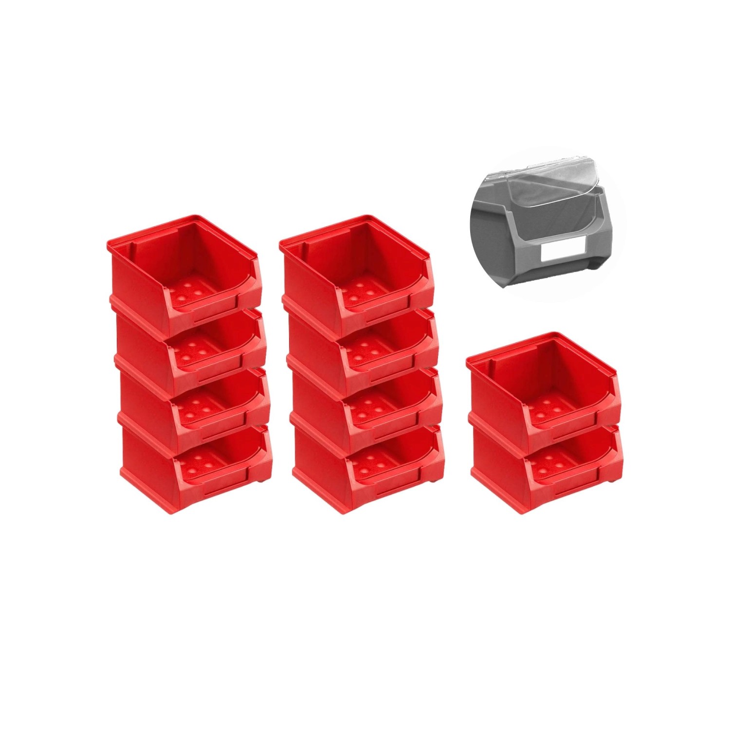 SparSet 10 x Rote Sichtlagerbox 1.0 Mit Abdeckung HxBxT 6 x 10 x 10 cm 0,4 Liter Sichtlagerbehälter Sichtlagerkasten