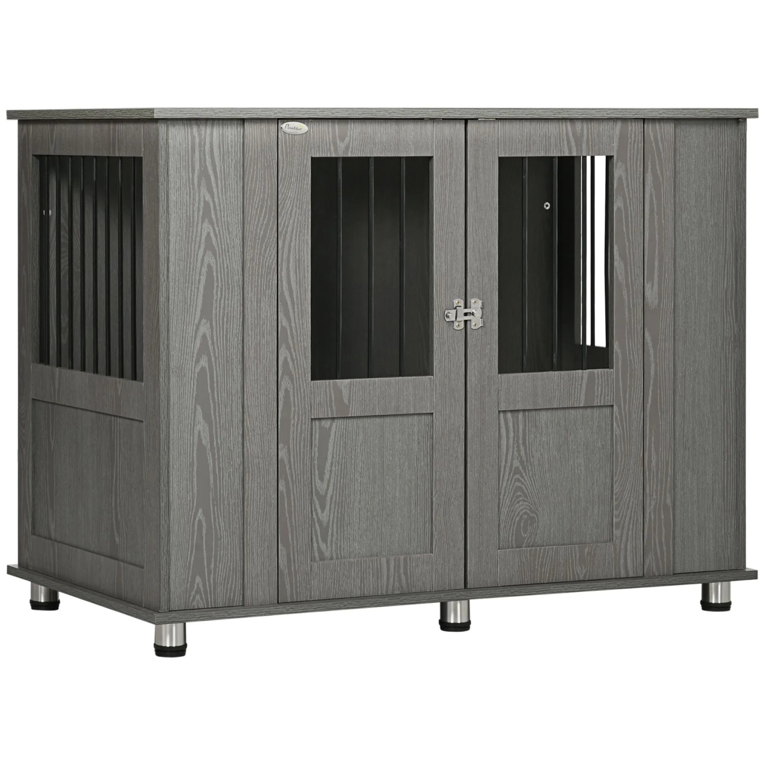 PawHut Hundekäfig für Zuhause mit Schloss Fenster Grau 116 x 60 x 87 cm